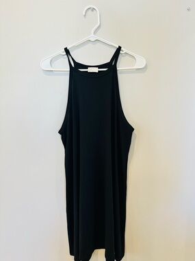 Black High-Neck Mini Dress with Double-Strap Detail